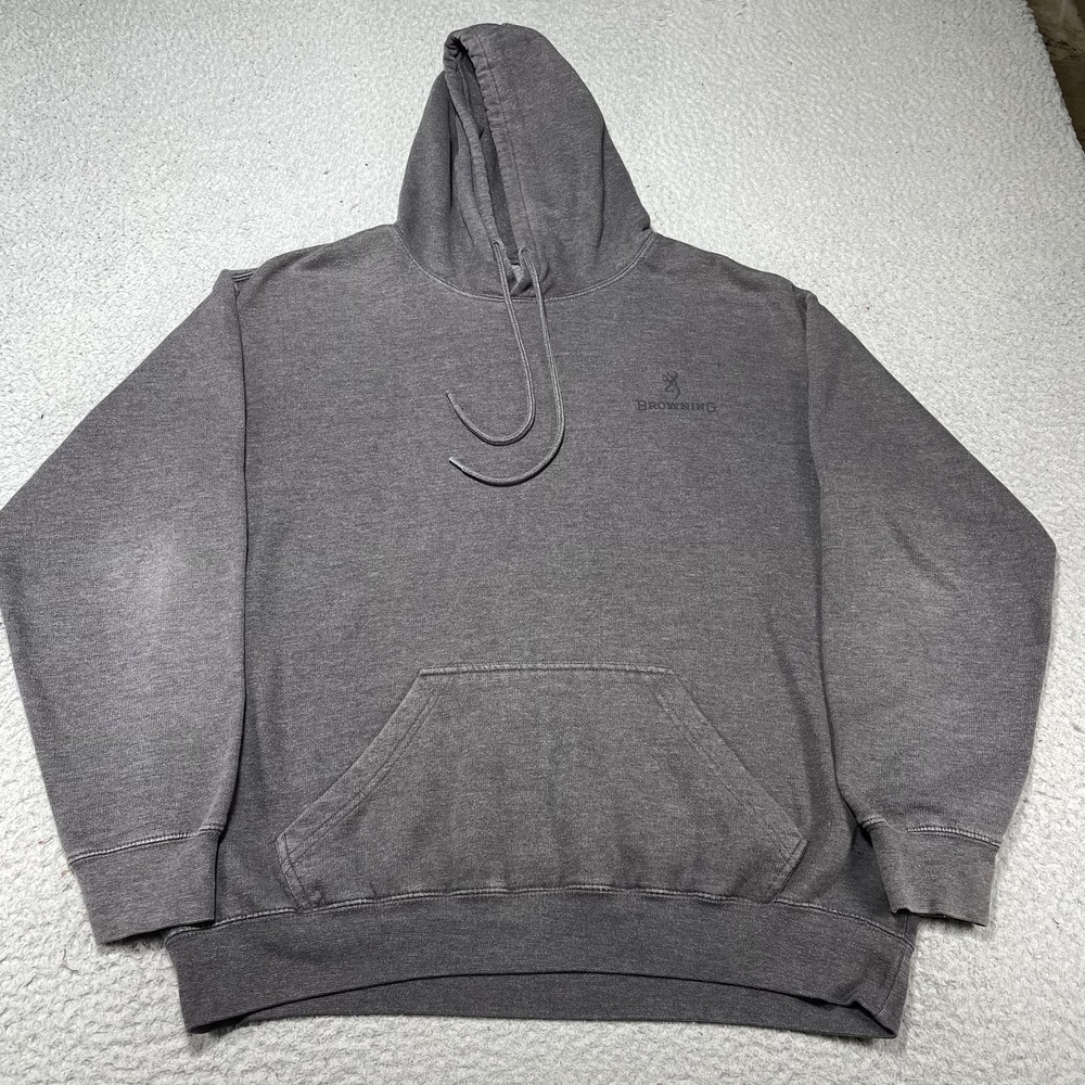 Browning Hoodie Mens Large Gray American‎ Flag Fleece Sweatshirt Pullover USA